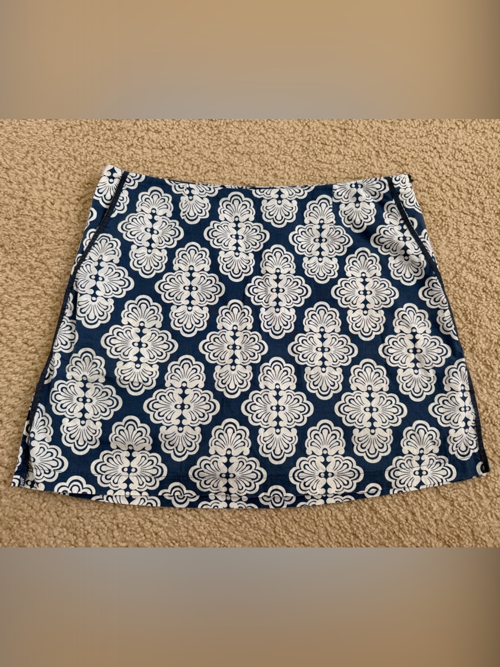 Navy and White Floral Print A-Line Skirt